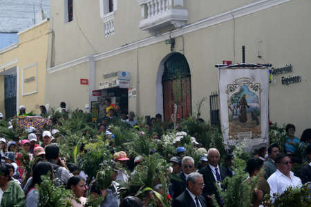 Quito, Ecuador - April 01, 2012 - People with their leaves at the Palm Sunday processionのeditorial素材