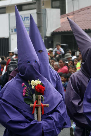 Quito, Ecuador - april, 06, 2012 - Penitents at the Good Friday procession