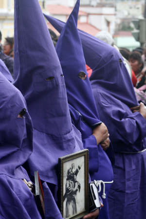 Quito, Ecuador - april 06, 2012 - Penitents at the Good Friday processionのeditorial素材