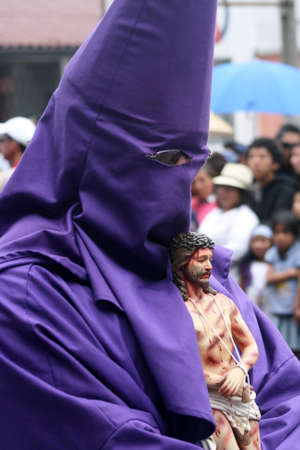 Quito, Ecuador - april 06, 2012 - Penitent at the Good Friday processionのeditorial素材
