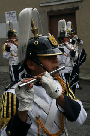 Quito, Ecuador - April 21, 2012 -  Flute player at the San Marcos procession のeditorial素材