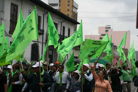 Quito, Ecuador - May 01, 2012 - People marching in the parade on International Workers Day, also known as Labour Dayのeditorial素材