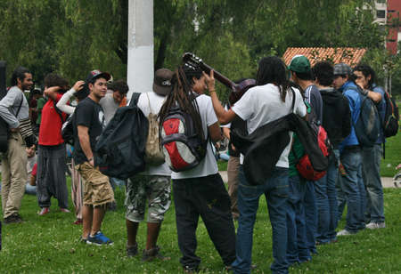 QUITO, ECUADOR - MAY 05: Youth gathering  in Carolina park to skate, talk en make music on may 05, 2012 in Quito, Ecuadorのeditorial素材