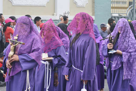 Quito, Ecuador - March 29, 2013: Veiled women, the so called Veronicas, at the Good Friday procession のeditorial素材