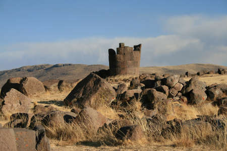 Tombs at the pre-incan burial ground Silustani near Puno in Peruの写真素材