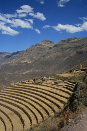 Inca terraces in Pisac, Peruの写真素材