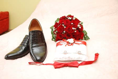 The rings on wedding bouquetの写真素材