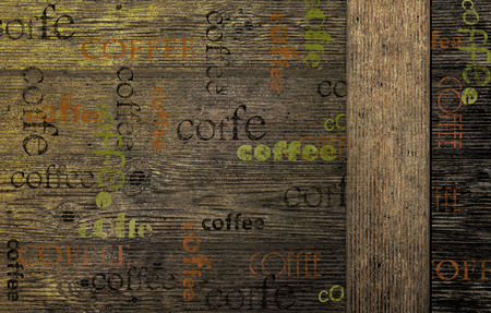 Coffee on a wooden board, Wood Texture Backgroundの写真素材