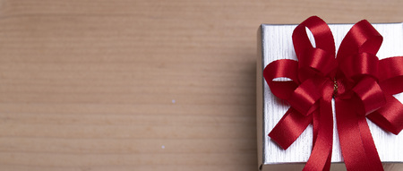 Christmas decorations, cute boxs Gift on wooden background with copy space to send the good fellingの写真素材