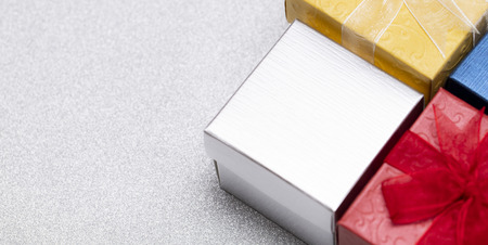 Christmas decorations, cute boxs Gift on white background with copy space to send the good fellingの写真素材