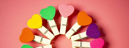 half circle Beauty Colorful mini hearts with other pink background and copy spaceの写真素材