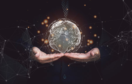 The concept of connecting the world with a network system borderless communication world Connecting...
