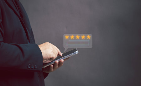 Concepts satisfaction ratings. Men use mobile phones to rate their satisfaction with service. Survey...