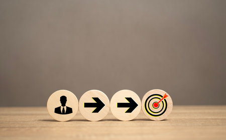 Business icon sets goals for success. Marketing planning for organizational progress and growth. Planning for the future. Setting the Strategy direction of work. Finance. Success plan.の写真素材
