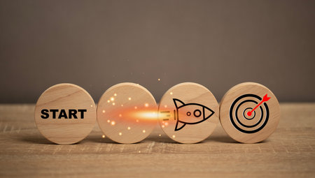 marketing goal concepts icon on wooden ball placed on table. Rocket Business marketing tools and strategy technology for company success. Use tools for research and development for growth in future.の写真素材