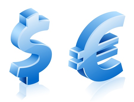 Vector illustrations of dollar euro signs on white backgroundのイラスト素材