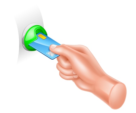 Vector illustration of hand puts card in atm on white backgroundのイラスト素材
