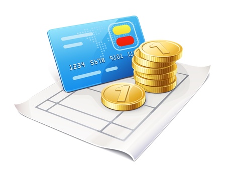 Vector illustration of credit card and coins on the sheetのイラスト素材