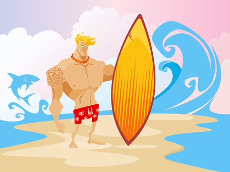 Surfer on the beach caracter concept vector illustrationのイラスト素材