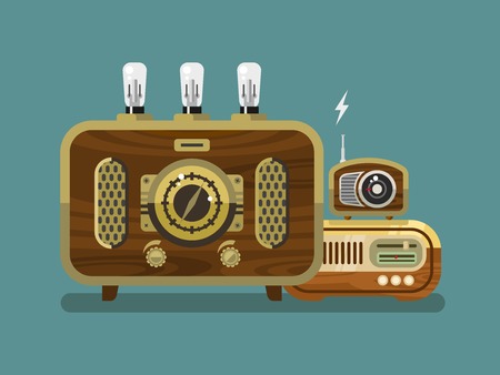 Three vintage radios concept flat vector illustration.のイラスト素材