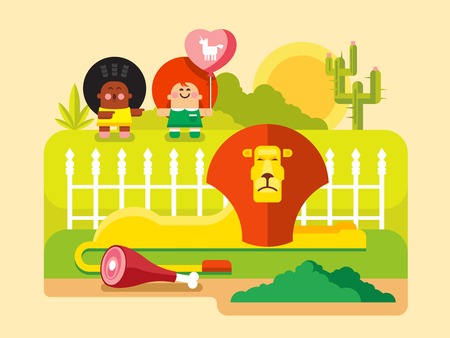 Lion zoo. King animal wild, predator mammal, wildlife and leo. Flat vector illustrationのイラスト素材