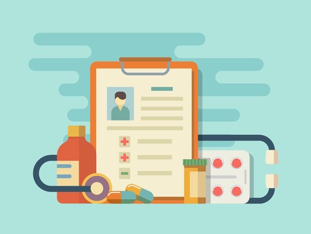 Medicine pills stethoscope. Pill and aid, pharmacy and drug capsule. Flat vector illustrationのイラスト素材