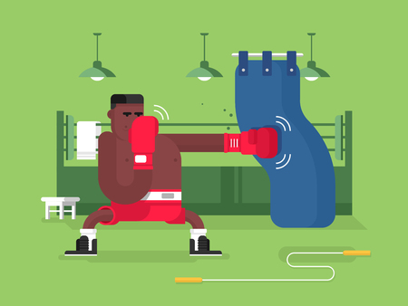 Boxer cartoon character. Sport boxing, fight man, competition and winner, flat vector illustrationのイラスト素材