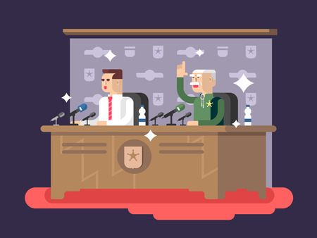 Conference design concept. Meeting presentation, seminar room, speech discussion, vector illustrationのイラスト素材
