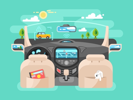 Automobile computer assistent. Car technology, auto transport, automotive navigation transportation, illustrationのイラスト素材