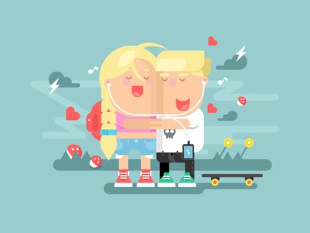 Empathy boy and girl. Love woman and man, friendship together, dating and sympathy. Vector illustrationのイラスト素材