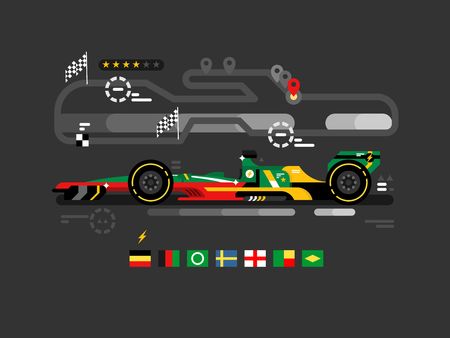 Motorsport formula one. F1 speed sport car race, fast championship, motor track competition, vector illustrationのイラスト素材