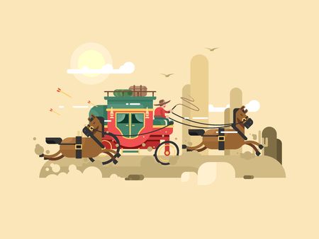 design flat. Transport wagon with horse, transportation carriage. illustrationのイラスト素材