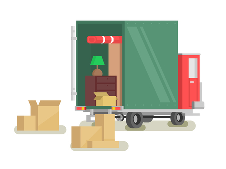 Moving furniture loading. Transportation box and relocation, loading and delivery.のイラスト素材