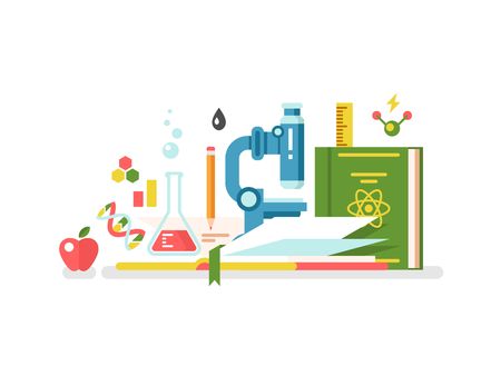Science and education. Book study knowledge, research and learning, vector illustrationのイラスト素材
