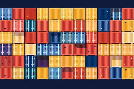 Containers background flat. Industrial cargo transportation, export commercial business illustrationのイラスト素材