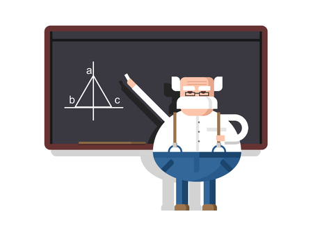 Lecture by professor. Scientist intelligent, educator and pedagogue, flat illustrationのイラスト素材