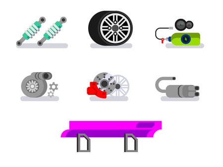 Car parts. Automotive, motor and vehicle, flat vector iconsのイラスト素材