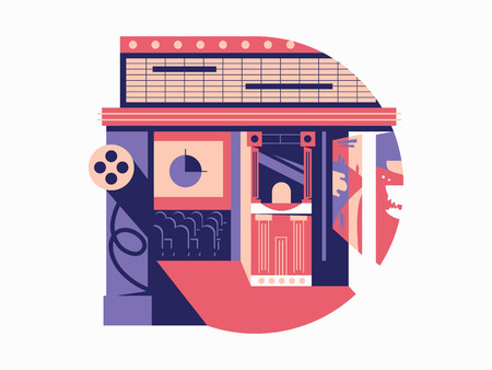 Cinema hall flat concept. Cinematography and movie film, vector illustrationのイラスト素材