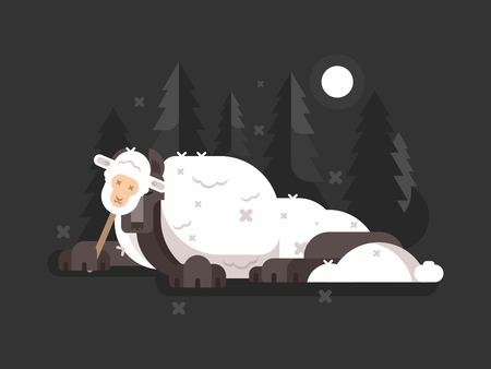 Wolf in sheeps clothing. Cunning predator on hunt. Vector illustrationのイラスト素材
