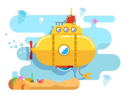 Submarine under water concept vector flat illustrationのイラスト素材