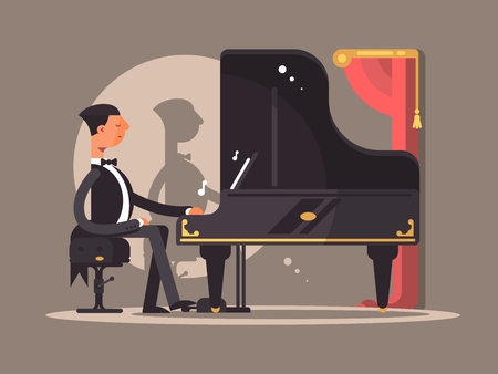 Pianist performs at concert. Famous composer performance. Vector flat illustrationのイラスト素材