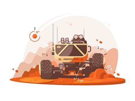 Mars rover explores surface of planet Mars. Vector flat illustrationのイラスト素材