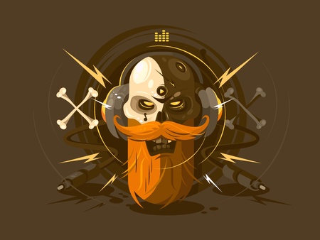 Skull with beard on headphoneのイラスト素材