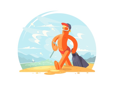 Happy man going to swimのイラスト素材