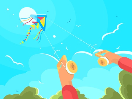 Man playing with kiteのイラスト素材