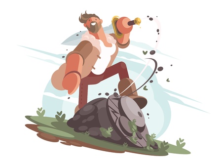 Brave warrior king arthur with sword in hand. Vector illustrationのイラスト素材