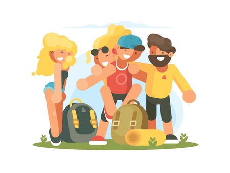 Cheerful friends guys and girlsのイラスト素材