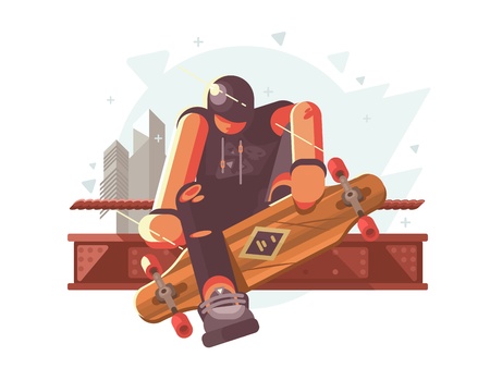 Guy with long boardのイラスト素材