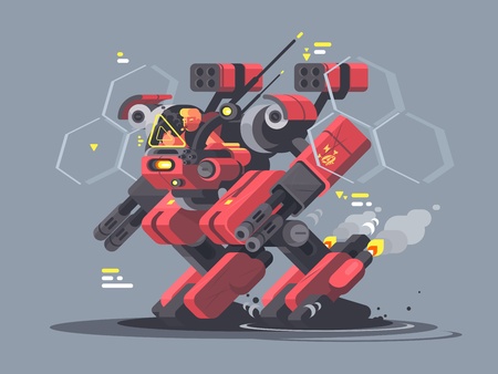 Military exoskeleton for soldier. Modern developments of army technology. Vector illustrationのイラスト素材