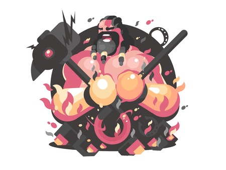 Hephaestus ancient greek god of fire and blacksmith craft. Vector illustrationのイラスト素材